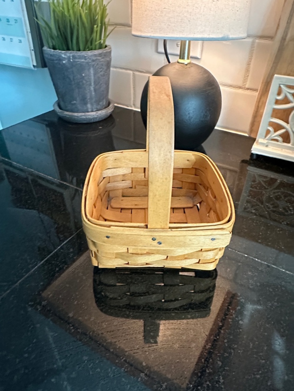 Longaberger Light Tan Woven Square Basket with Center Handle